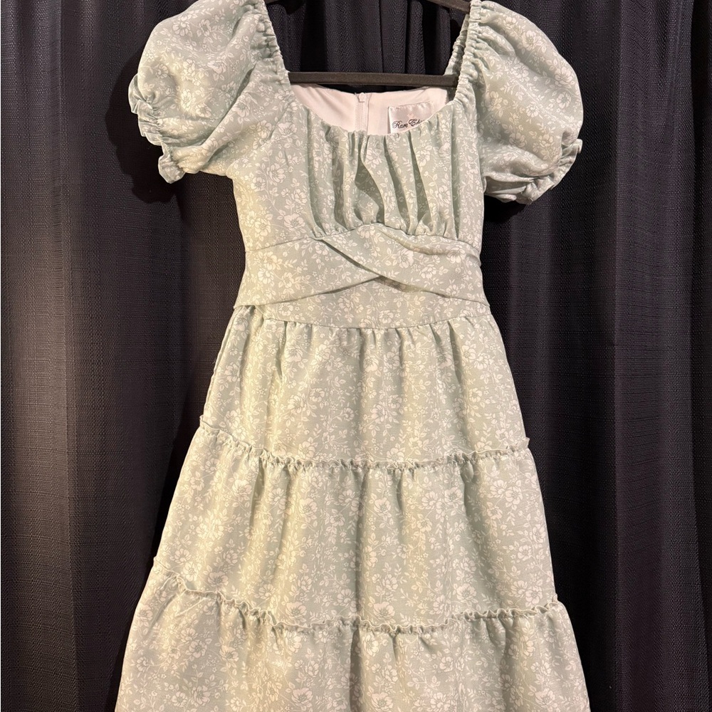 Rare Editions Mint Green Puff Sleeve Dress